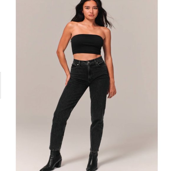 Abercrombie & Fitch Pants - Abercrombie & Fitch The Mom High Rise Straight Leg Jeans Black Size: 24